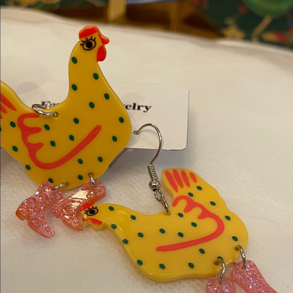 Fashion Jewelry Yellow and Pink Chicken Earrings - Picture 4 of 4